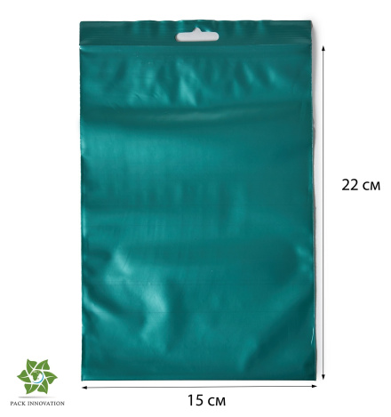 Пакет с замком Zip-Lock (Зип лок), 15х22 см, 60 мкм, с европодвесом, сверхпрочный, зеленый металлик, 5000 шт.