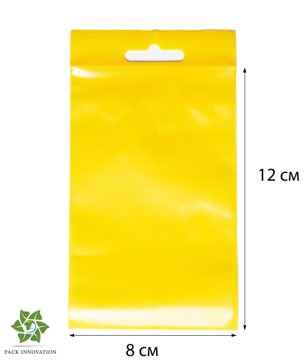 Пакет с замком Zip-Lock (Зип лок), 8х12 см, 60 мкм, с европодвесом, сверхпрочный, желтый, 100 шт.